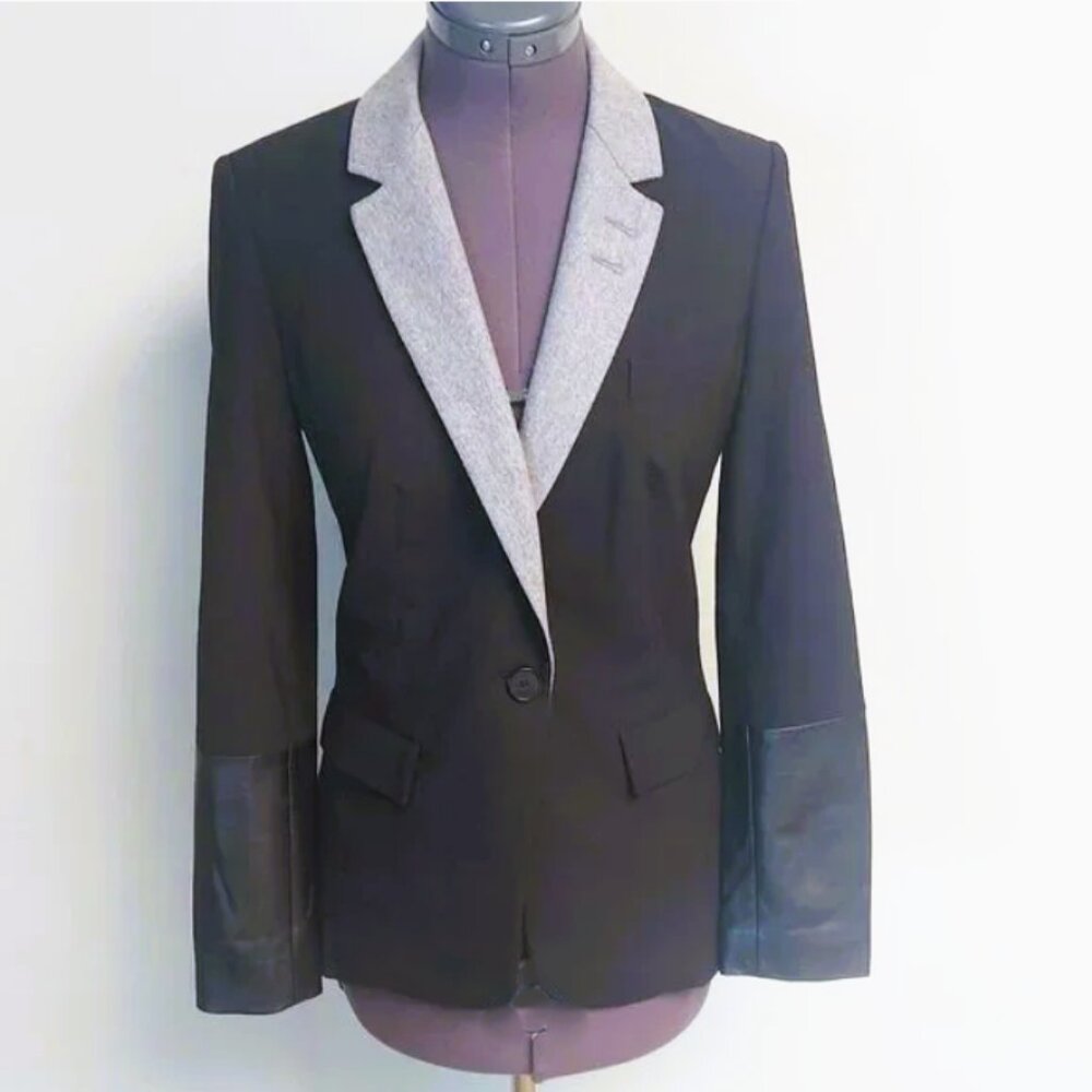 Judith and Charles Black Wool One Button Blazer With Grey Lapels - Size 2